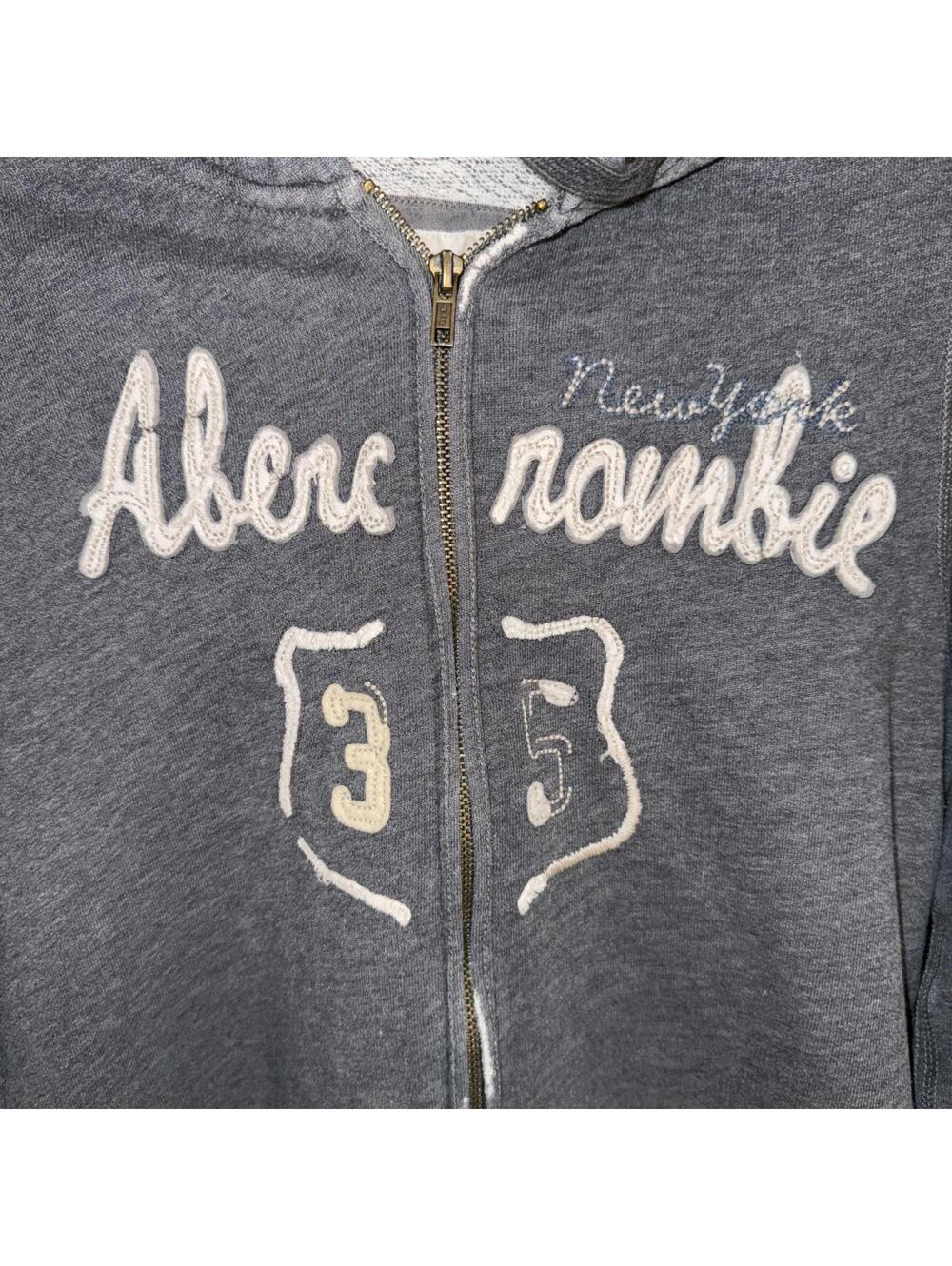 Abercrombie & Fitch NY Womens Distressed Hoodie Gray Full Zip Y2K logo preppy - Picture 4 of 9
